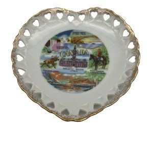 Vintage Heart Shaped Collectible Plate Canada White w/ Gold Trim 6" Hand Painted